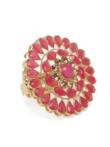 Kord Store Pink Gold Plated Kundan Studded Adjustable Finger Ring
