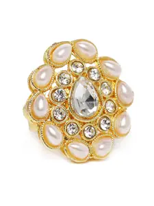 Kord Store Gold-Plated Pearl Studded Circular Adjustable Finger Ring