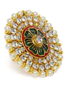Zaveri Pearls Green Gold-Plated Meenakari Kundan Studded Adjustable Finger Ring