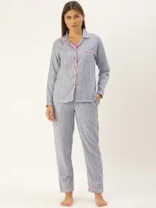 Clt.s Women Blue & White Striped Night suit with Spaghetti
