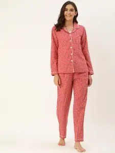 Clt.s Women Red & White Checked Night suit with Spaghetti