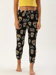 Clt.s Women Black & White Slim Fit Printed Cropped Lounge Joggers