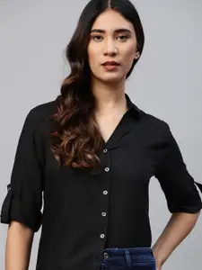 The Roadster Lifestyle Co Women Sustainable Ecovero Black Casual Shirt