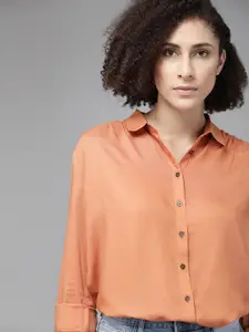 The Roadster Lifestyle Co Women Sustainable Ecovero Rust Orange Casual Shirt