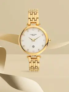 Carlton London Women Gold-Toned & White Analogue Watch