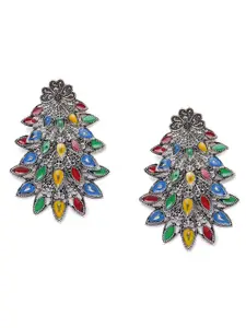 Kord Store Silver-Plated Multicolored Meenakari Peacock Shaped Drop Earrings