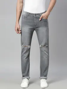 Urbano Fashion Men Grey Slim Fit Mid-Rise Slash Knee Stretchable Jeans
