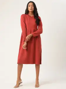 ROOTED Women Rust Orange Solid Fit and Flare Dress