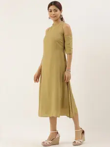 Ethnovog Women Khaki Solid A-Line Dress