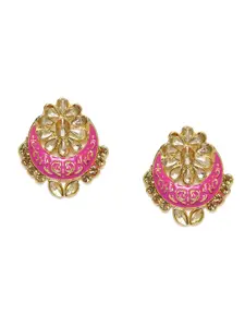 Kord Store Pink Gold-Plated Meenakari Crescent Shaped Oversized Studs