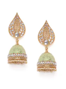 Kord Store Gold-Plated & Green Dome Shaped Jhumkas