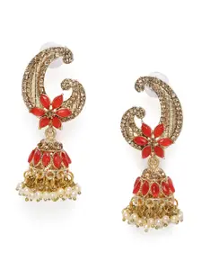 Kord Store Red Gold-Plated Dome Shaped Jhumkas