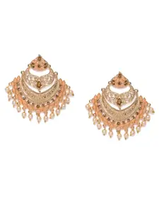 Kord Store Peach-Coloured Gold Plated Studded Crescent Shaped Chandbalis