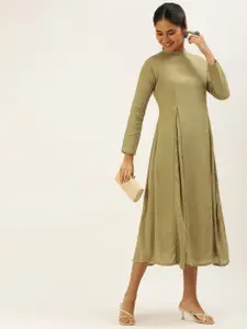 Ethnovog Khaki Solid Made To Measure A-Line Midi Dress