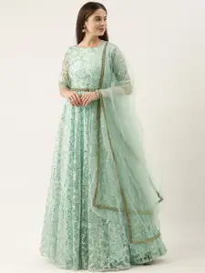 Ethnovog Women Sea Green Sequinned Embellished Made To Measure Bridal Maxi Dress