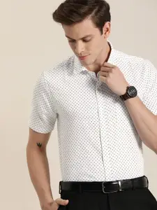 INVICTUS Men Easy Care White & Navy Blue  Floral Printed Sustainable Formal Shirt