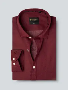 INVICTUS Men Easy Care Maroon Self Design Sustainable Formal Shirt