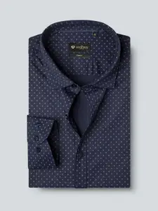 INVICTUS Men Easy Care Navy Blue & White  Pure Cotton Printed Sustainable Formal Shirt