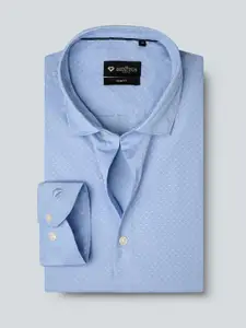 INVICTUS Men Easy Care Blue & White  Self Design Sustainable Formal Shirt
