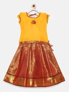 Baby Lakshmi Yellow & Gold-Toned Ready to Wear Pattu Pavadai