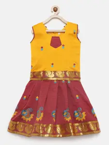 Baby Lakshmi Girls Yellow & Red Ready to Wear Pattu Pavadai