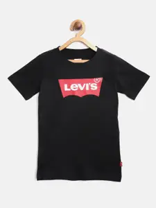 Levis Boys Black & Red Brand Logo Print Pure Cotton Round Neck T-shirt