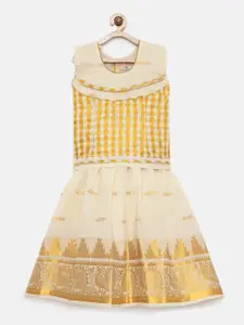 Kanakadara Off-White & Gold-Toned Ready to Wear Pattu Pavadai