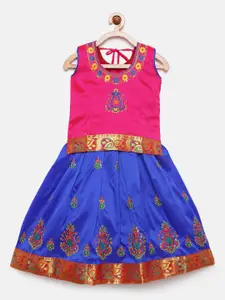 Kanakadara Girls Pink & Blue Artsilk Woven Design Pattu Pavadai Set