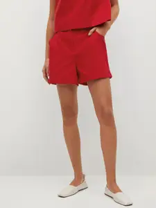 MANGO Women Red Cotton Solid Regular Fit Shorts