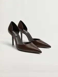 MANGO Women Coffee Brown Croc Textured Pumps
