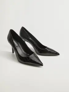 MANGO Women Black Croc-Textured Pumps