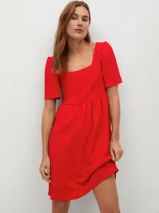 MANGO Women Red Textured A-Line Dress