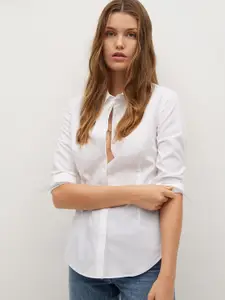 MANGO Women White Sustainable Slim Fit Solid Casual Shirt