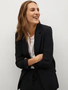 MANGO Women Black Solid Sustainable Single-Breasted Smart-Casual Blazer