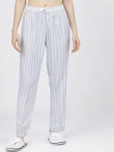 Tokyo Talkies Women Blue & White Striped Lounge Pants