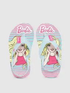 toothless By Toothless Girls Blue & Pink Printed Barbie Thong Flip-Flops