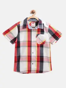 Levis Boys White & Red Regular Fit Pure Cotton Checked Casual Shirt