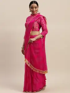 LADUSAA Pink Embellished Pochampally Saree