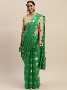 LADUSAA Green & Gold-Toned Woven Design Bandhani Saree