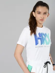 HRX By Hrithik Roshan U-17 Girls Bright White Graphic Bio-Wash Lifestyle Pure Cotton T-shirt