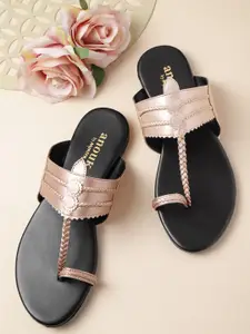 Anouk Women Gold-Toned Braided One Toe Flats