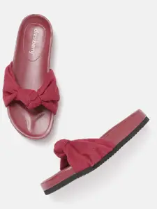 DressBerry Women Maroon Solid Open Toe Flats with Knot Detail