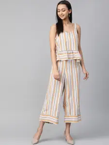 Global Desi Women Off-White & Mustard Yellow Striped Top with Palazzos