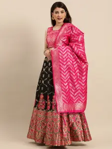 Shaily Black & Pink Woven Design Semi-Stitched Lehenga & Unstitched Blouse with Dupatta