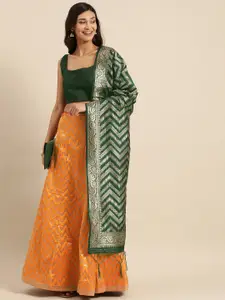 Shaily Mustard Yellow & Green Solid Semi-Stitched Lehenga & Unstitched Blouse with Dupatta