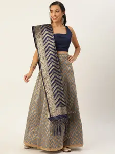 Shaily Grey & Golden Solid Semi-Stitched Lehenga & Unstitched Blouse with Dupatta