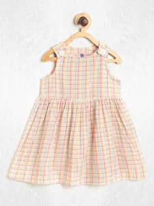 YK Infant Girls Off-White Checked Pure Cotton A-Line Dress