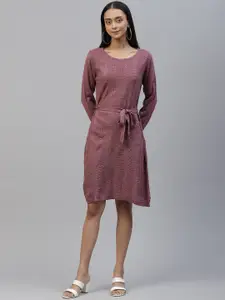 AURELIA Women Purple Cable Knit Sweater Dress