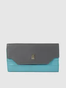 Baggit Women Blue & Grey Colourblocked Three Fold Wallet