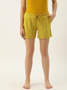 Enamor Women Mustard Yellow Solid Relaxed Fit Lounge Shorts